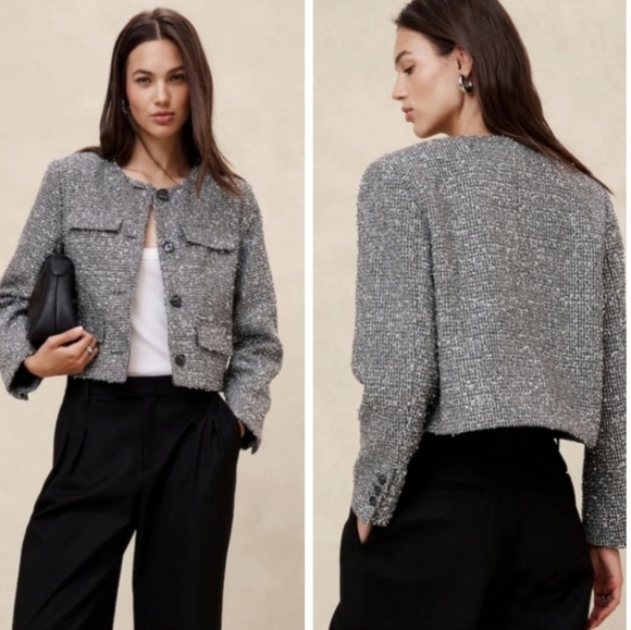 Banana Republic Jackets & Blazers - NWT $200 Banana Republic Metallic Tweed Jacket Women's Small Lined Gray Silver